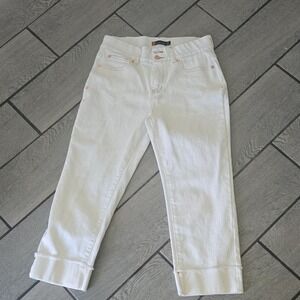 Indigo Poppy White Cropped Jeans Raw‎ Hem Rose Gold Accents Women Size 12